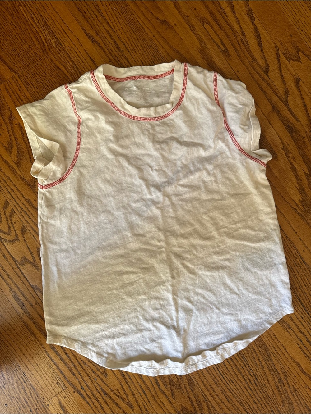 Zadig & Voltaire White Short Sleeve Tee with Pink Stitching